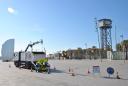 Crane brigade team near the beach Barcelona